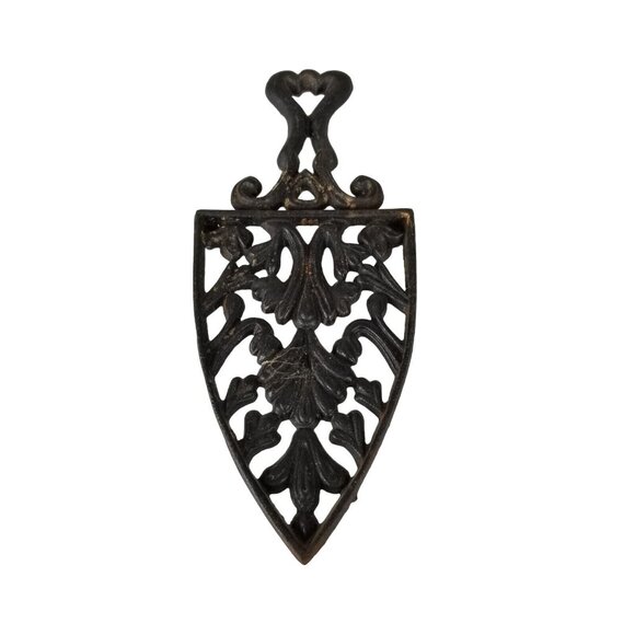 Antique Cast Iron Trivet With Ornate Leaf & Scroll Design - Picture 1 of 5